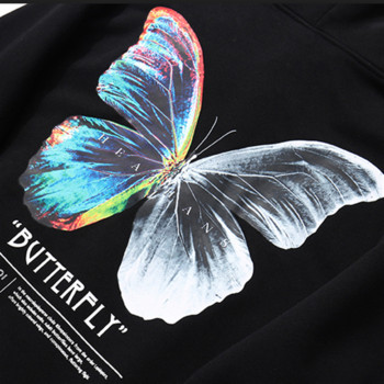 2023 Мъжки хип-хоп суичър с качулка с качулка в цвят пеперуда Streetwear Harajuku пуловер с качулка Памучно руно Зима Есен Черна качулка с качулка