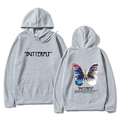 2023. aasta meeste hip-hop dressipluus, värviline liblikas tänavarõivad, Harajuku pullover, puuvillane fliis, sügis, must kapuuts