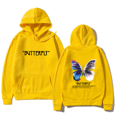 2023. aasta meeste hip-hop dressipluus, värviline liblikas tänavarõivad, Harajuku pullover, puuvillane fliis, sügis, must kapuuts