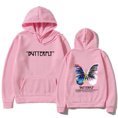 2023. aasta meeste hip-hop dressipluus, värviline liblikas tänavarõivad, Harajuku pullover, puuvillane fliis, sügis, must kapuuts