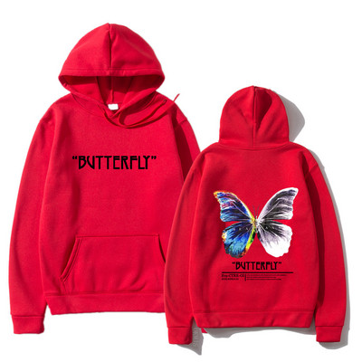 2023. aasta meeste hip-hop dressipluus, värviline liblikas tänavarõivad, Harajuku pullover, puuvillane fliis, sügis, must kapuuts