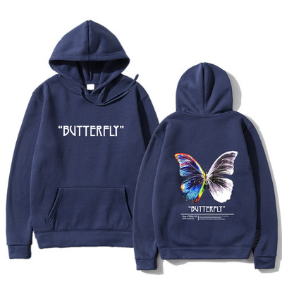 2023. aasta meeste hip-hop dressipluus, värviline liblikas tänavarõivad, Harajuku pullover, puuvillane fliis, sügis, must kapuuts