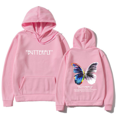 2023. aasta meeste hip-hop dressipluus, värviline liblikas tänavarõivad, Harajuku pullover, puuvillane fliis, sügis, must kapuuts