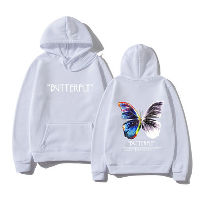 2023. aasta meeste hip-hop dressipluus, värviline liblikas tänavarõivad, Harajuku pullover, puuvillane fliis, sügis, must kapuuts