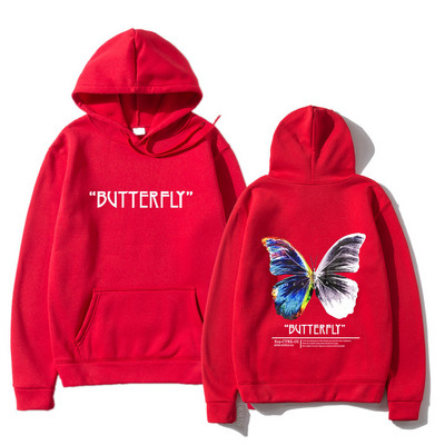 2023. aasta meeste hip-hop dressipluus, värviline liblikas tänavarõivad, Harajuku pullover, puuvillane fliis, sügis, must kapuuts