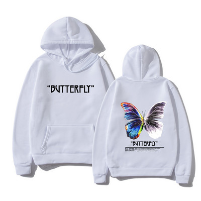 2023. aasta meeste hip-hop dressipluus, värviline liblikas tänavarõivad, Harajuku pullover, puuvillane fliis, sügis, must kapuuts