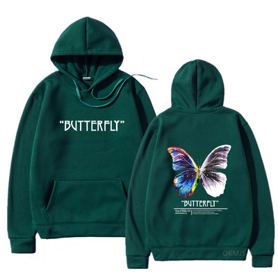 2023. aasta meeste hip-hop dressipluus, värviline liblikas tänavarõivad, Harajuku pullover, puuvillane fliis, sügis, must kapuuts