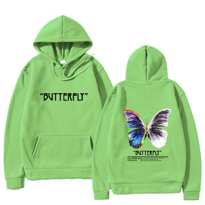 2023. aasta meeste hip-hop dressipluus, värviline liblikas tänavarõivad, Harajuku pullover, puuvillane fliis, sügis, must kapuuts