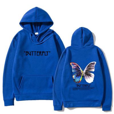 2023. aasta meeste hip-hop dressipluus, värviline liblikas tänavarõivad, Harajuku pullover, puuvillane fliis, sügis, must kapuuts