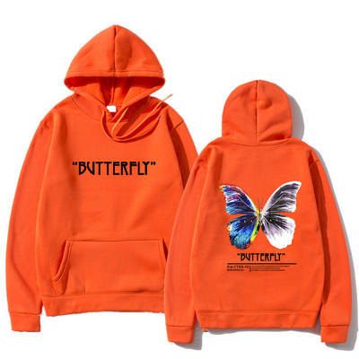 2023. aasta meeste hip-hop dressipluus, värviline liblikas tänavarõivad, Harajuku pullover, puuvillane fliis, sügis, must kapuuts