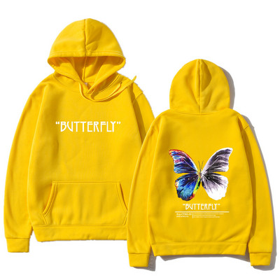 2023. aasta meeste hip-hop dressipluus, värviline liblikas tänavarõivad, Harajuku pullover, puuvillane fliis, sügis, must kapuuts