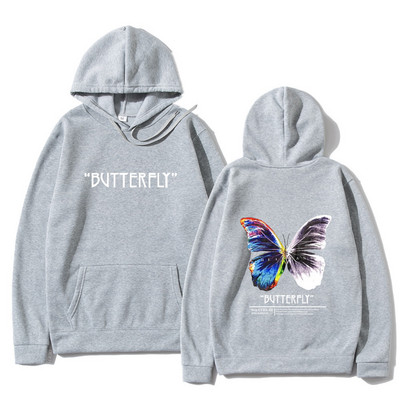 2023. aasta meeste hip-hop dressipluus, värviline liblikas tänavarõivad, Harajuku pullover, puuvillane fliis, sügis, must kapuuts