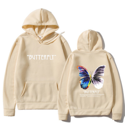 2023. aasta meeste hip-hop dressipluus, värviline liblikas tänavarõivad, Harajuku pullover, puuvillane fliis, sügis, must kapuuts