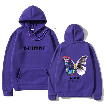 2023. aasta meeste hip-hop dressipluus, värviline liblikas tänavarõivad, Harajuku pullover, puuvillane fliis, sügis, must kapuuts