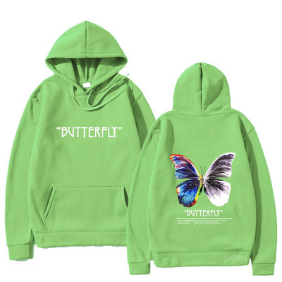 2023. aasta meeste hip-hop dressipluus, värviline liblikas tänavarõivad, Harajuku pullover, puuvillane fliis, sügis, must kapuuts