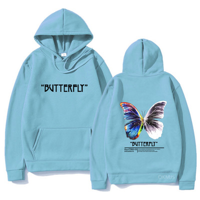 2023. aasta meeste hip-hop dressipluus, värviline liblikas tänavarõivad, Harajuku pullover, puuvillane fliis, sügis, must kapuuts