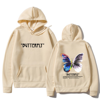 2023. aasta meeste hip-hop dressipluus, värviline liblikas tänavarõivad, Harajuku pullover, puuvillane fliis, sügis, must kapuuts