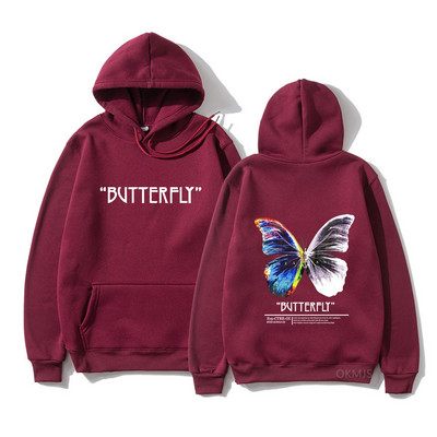 2023. aasta meeste hip-hop dressipluus, värviline liblikas tänavarõivad, Harajuku pullover, puuvillane fliis, sügis, must kapuuts