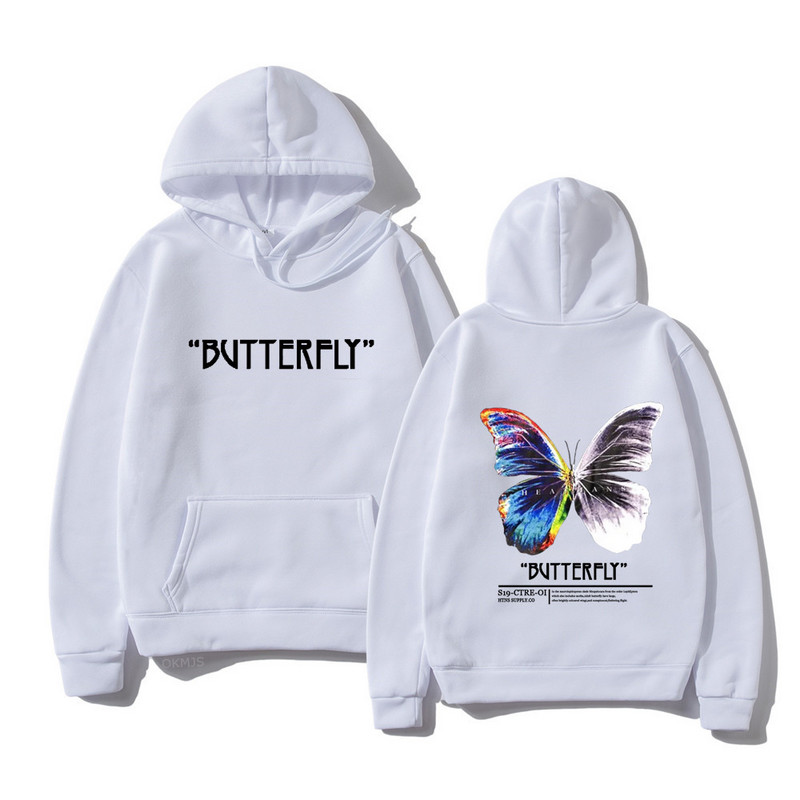 2023. aasta meeste hip-hop dressipluus, värviline liblikas tänavarõivad, Harajuku pullover, puuvillane fliis, sügis, must kapuuts