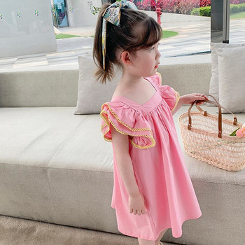 Φόρεμα για κορίτσια Flying Sleeves Τετράγωνος γιακάς Γλυκό Φόρεμα Princess Vestidos 2022 Καλοκαίρι Νέα Βρεφικά Παιδικά Ρούχα Παιδικά Ρούχα