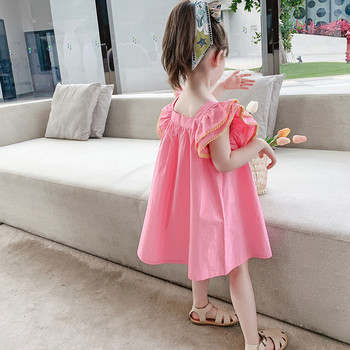 Φόρεμα για κορίτσια Flying Sleeves Τετράγωνος γιακάς Γλυκό Φόρεμα Princess Vestidos 2022 Καλοκαίρι Νέα Βρεφικά Παιδικά Ρούχα Παιδικά Ρούχα