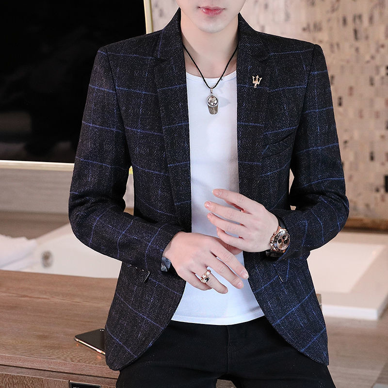 Muška jesenska poslovna uska jakna Muška velika modna ležerna karirana haljina Personality Blazers Kaput 5XL E205