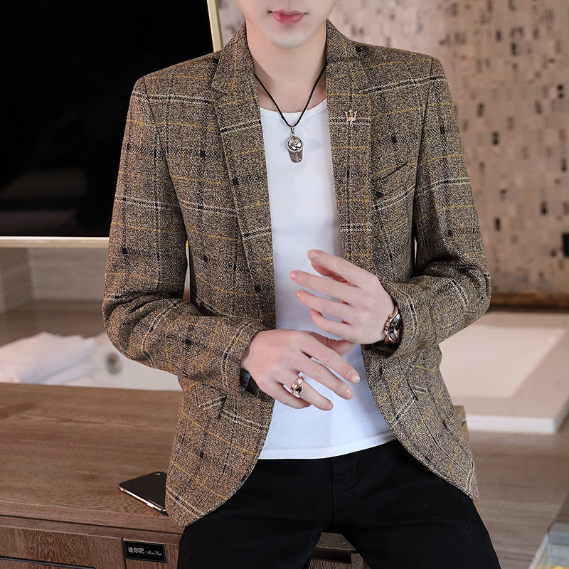 Muška jesenska poslovna uska jakna Muška velika modna ležerna karirana haljina Personality Blazers Kaput 5XL E205