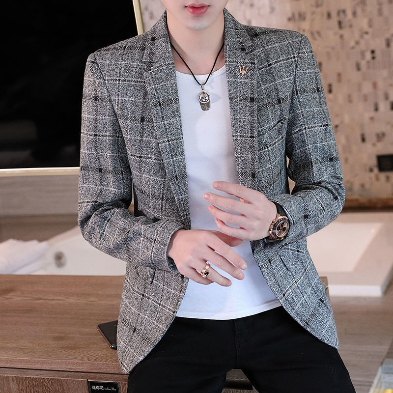 Muška jesenska poslovna uska jakna Muška velika modna ležerna karirana haljina Personality Blazers Kaput 5XL E205