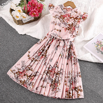 2023 Νέο καλοκαιρινό φόρεμα για κορίτσια σε στυλ ρετρό πλήρους εκτύπωσης Φόρεμα πριγκίπισσας με φιόγκο λουλουδιών για παιδιά Παιδικό δώρο γενεθλίων Ρούχα
