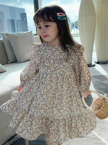 2023 Άνοιξη Νέα άφιξη Κορίτσια μακρυμάνικο φλοράλ φόρεμα Παιδικά κορεατικά φορέματα κοριτσιού φόρεμα