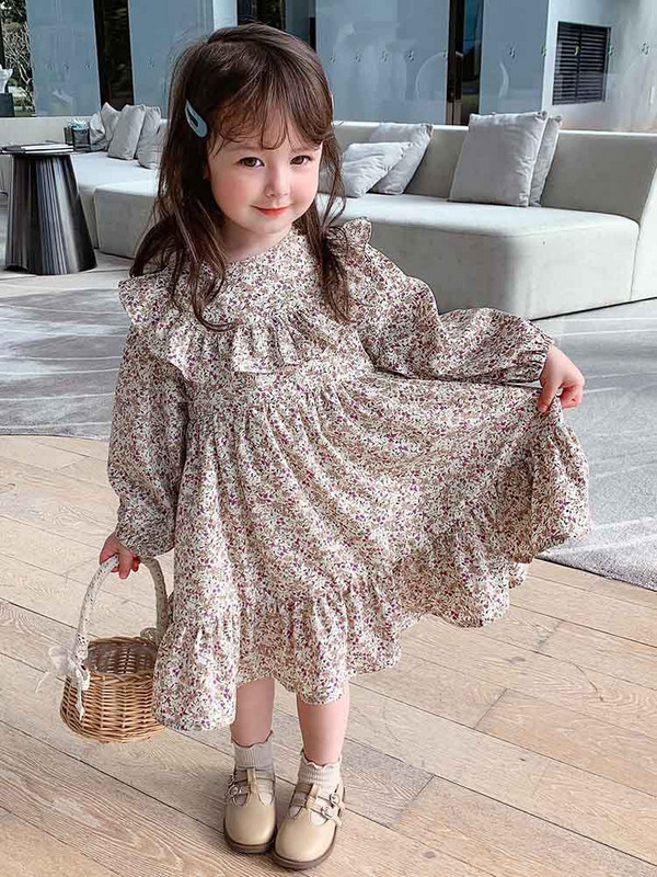 2023 Άνοιξη Νέα άφιξη Κορίτσια μακρυμάνικο φλοράλ φόρεμα Παιδικά κορεατικά φορέματα κοριτσιού φόρεμα