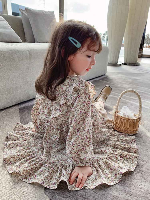 2023 Άνοιξη Νέα άφιξη Κορίτσια μακρυμάνικο φλοράλ φόρεμα Παιδικά κορεατικά φορέματα κοριτσιού φόρεμα