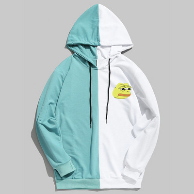 Meeste pusad Pusad õhukesest puuvillasest lapiga kontrastse värviga kurb konn vabaaja kapuutsiga särk Meeste pullover Hip Hop kapuutsiga topsid