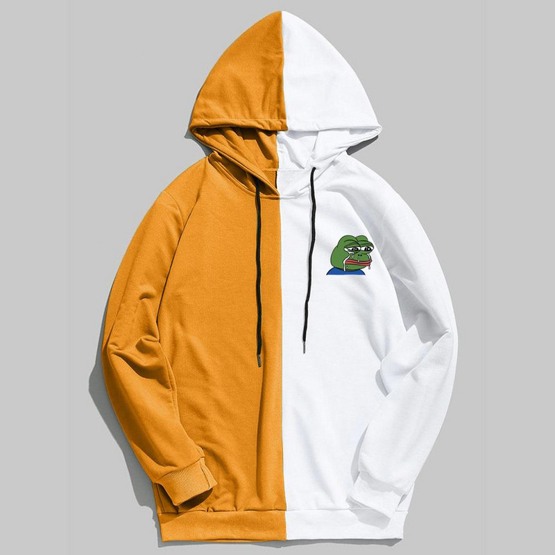 Meeste pusad Pusad õhukesest puuvillasest lapiga kontrastse värviga kurb konn vabaaja kapuutsiga särk Meeste pullover Hip Hop kapuutsiga topsid