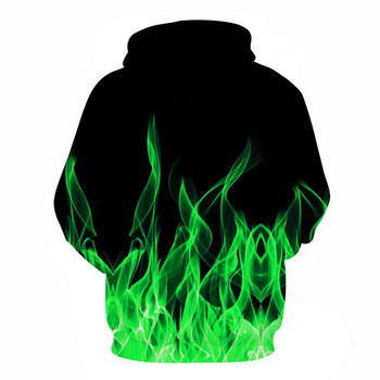 Green Flame Hoodie 3D Φούτερ Ανδρική/Γυναικεία με κουκούλα φθινοπωρινό και χειμερινό παλτό Ανδρικά ρούχα Αστείο μπουφάν μόδας μεγάλου μεγέθους φούτερ