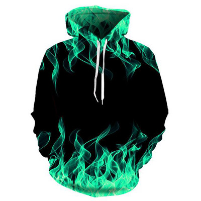 Green Flame Hoodie 3D Φούτερ Ανδρική/Γυναικεία με κουκούλα φθινοπωρινό και χειμερινό παλτό Ανδρικά ρούχα Αστείο μπουφάν μόδας μεγάλου μεγέθους φούτερ