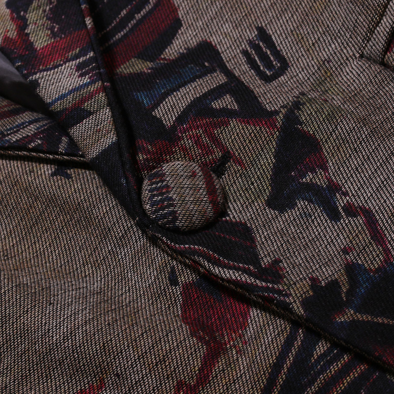 Vintage trükitud pidulik bleiser Meeste moodne V-kaelusega Slim Fit lillelised bleiserid kostüüm Homme vabaaja ühe nööbiga meeste ülikonna jakid