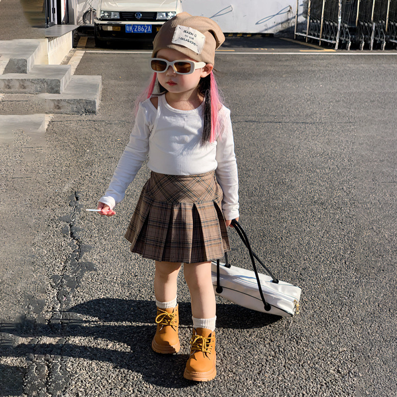 Kevad-sügis tüdrukute plisseeritud seelik Beebi seelik väikelastele Lastele seelik Laste allääred Fahion Preppy stiilis triibuline ruuduline tšekk 2-7