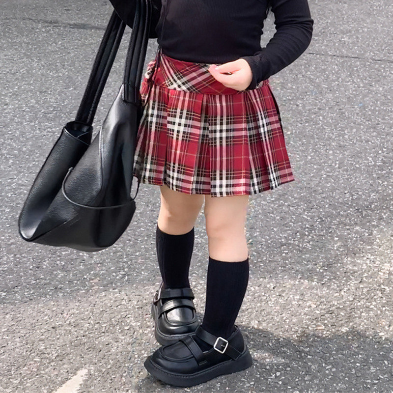 Kevad-sügis tüdrukute plisseeritud seelik Beebi seelik väikelastele Lastele seelik Laste allääred Fahion Preppy stiilis triibuline ruuduline tšekk 2-7