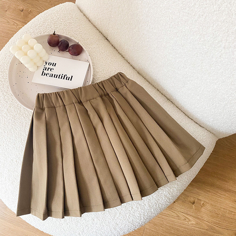 Îmbrăcăminte pentru copii Fusta scurtă pentru copii 2023, primăvară, toamnă, nouă modă pentru fete drăguț, stil preppy, toate se potrivesc cu fustă pliată de culoare uni