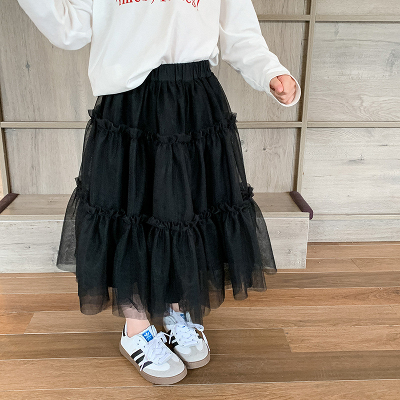 Sügismood printsessi võrgust pundunud seelik Tüdrukute moe kahekihilised printsessi seelikud Ballikleit