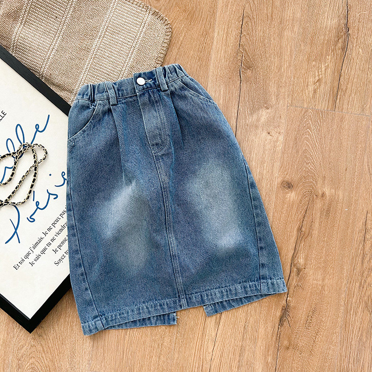 Tüdrukud Suvine moodne teksaseelik 2-8 aastasele tüdrukule Poolitatud pestud puuvillased teksaseelikud