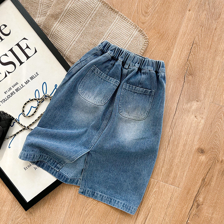 Tüdrukud Suvine moodne teksaseelik 2-8 aastasele tüdrukule Poolitatud pestud puuvillased teksaseelikud