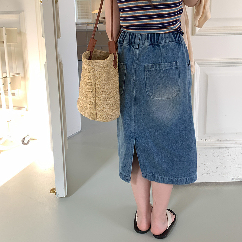 Tüdrukud Suvine moodne teksaseelik 2-8 aastasele tüdrukule Poolitatud pestud puuvillased teksaseelikud