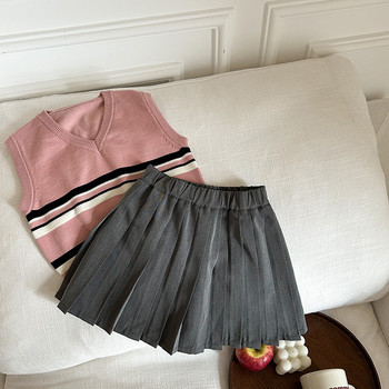 Φθινοπωρινή μόδα preppy στυλ γκρι πλισέ φούστες για κορίτσια κοστούμι fabri φούστα all-match