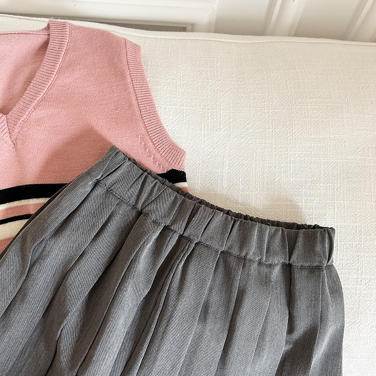 Jesenska moda preppy stila sive plisirane suknje za djevojčice odijelo fabri suknja za sve