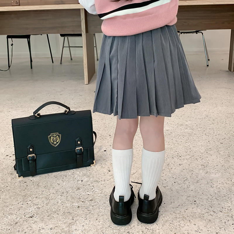 Jesenska moda preppy stila sive plisirane suknje za djevojčice odijelo fabri suknja za sve