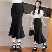 Παιδικά κορίτσια Μαύρες φούστες Fishtail 2023 Νέα άφιξη Εφηβικά κορίτσια Γλυκιές φούστες γοργόνας Πριγκίπισσα Ρούχα χορού Άνοιξη φθινοπωρινή φούστα