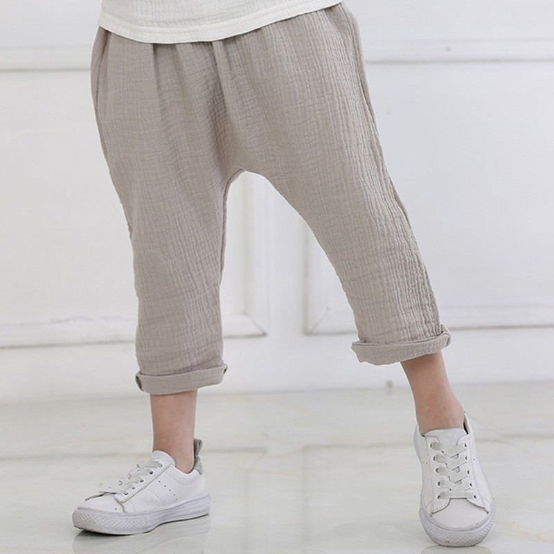 Nove jednobojne lanene plisirane dječje hlače do koljena za 2-7 godina 2023., ljetne hlače za dječake, djevojčice, Harem hlače za djecu