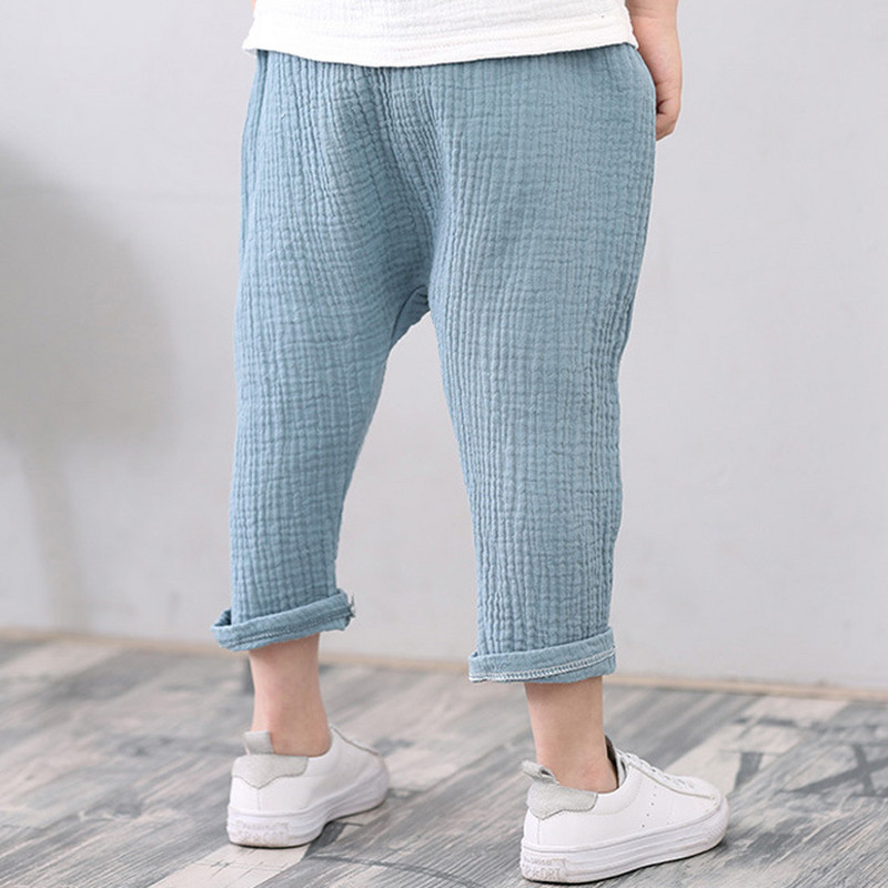 Nove jednobojne lanene plisirane dječje hlače do koljena za 2-7 godina 2023., ljetne hlače za dječake, djevojčice, Harem hlače za djecu